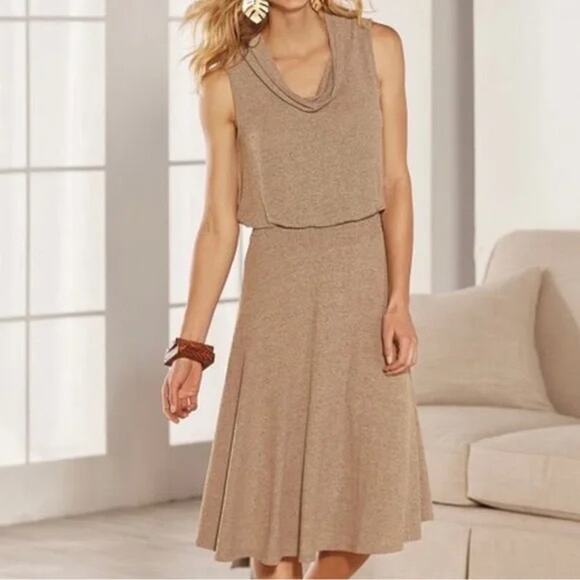 Soft Surroundings NWT Kerry Tan Speckled Cowl Neck Neutral Sleeveless Dress - Picture 2 of 8